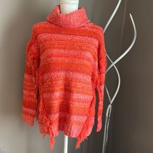 Kensie orange ruffle design turtleneck sweater small